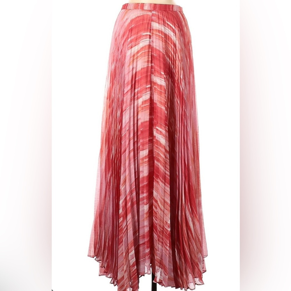 Alice + Olivia Shannon Pleated Maxi Skirt Pink Orange Swirl 8 - Picture 3 of 7